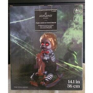 Ashland Animated Creepy Spooky Doll Rocking Horse Halloween Decoration NIB